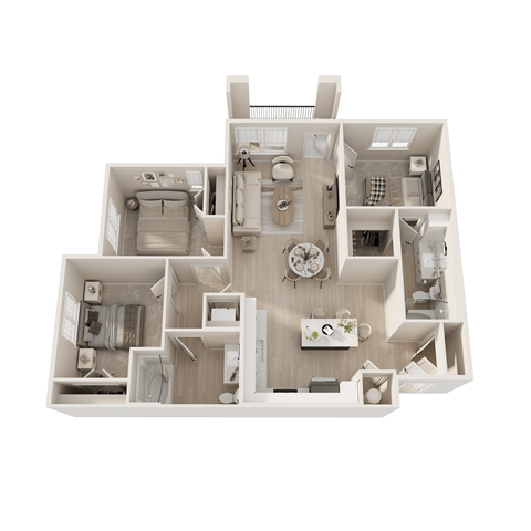 Floor plan for 3 beds, 2 baths, 1130 sqft